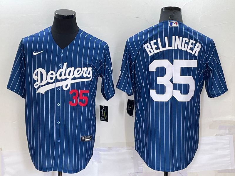 Men Los Angeles Dodgers #35 Bellinger Blue Stripe Throwback Nike 2022 MLB Jersey1->women mlb jersey->Women Jersey